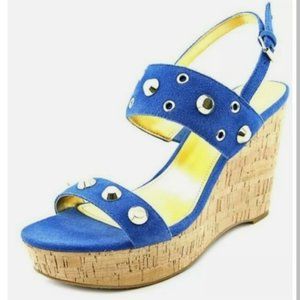Ivanka Trump Gitty Open Toe Suede Wedge Sandals Blue -7.5